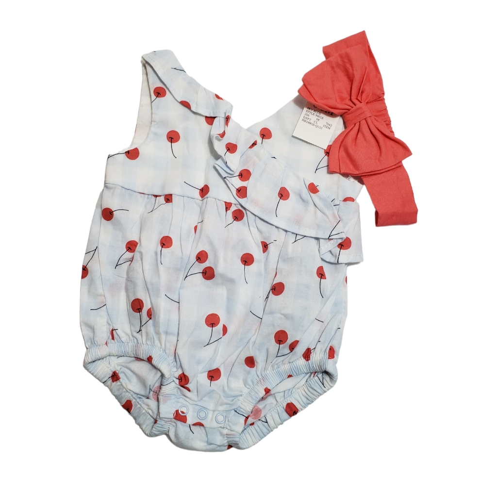 Cat & Jack Cherry Print Romper And Matching Headband Light Blue Size 0-3m